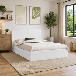 White Storage Bed Frame with Headboard 150x200cm