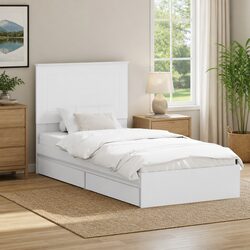 White Storage Bed Frame with Headboard 90 x 190 cm