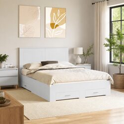 Inviting White Bed Frame with Headboard 150 x 200 cm