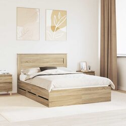 Bed Frame with Storage Drawer Sonoma Oak 150 x 200 cm Engineered Wood Brown