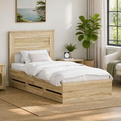 Sonoma Oak Bed Frame with Hidden Storage Drawer 90 x 190 cm