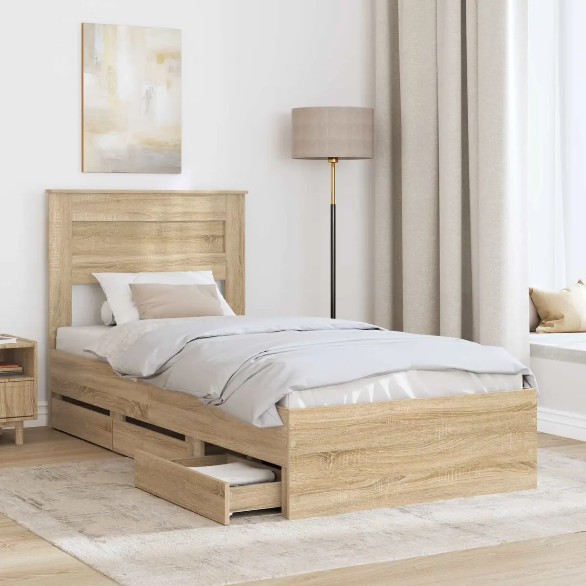 Bed Frame with Storage Drawer Sonoma Oak 90 x 190 cm Engineered Wood Modern