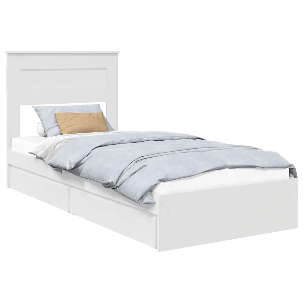 Storage Bed Frame White 90 x 190 cm Engineered Wood Platform with Drawer