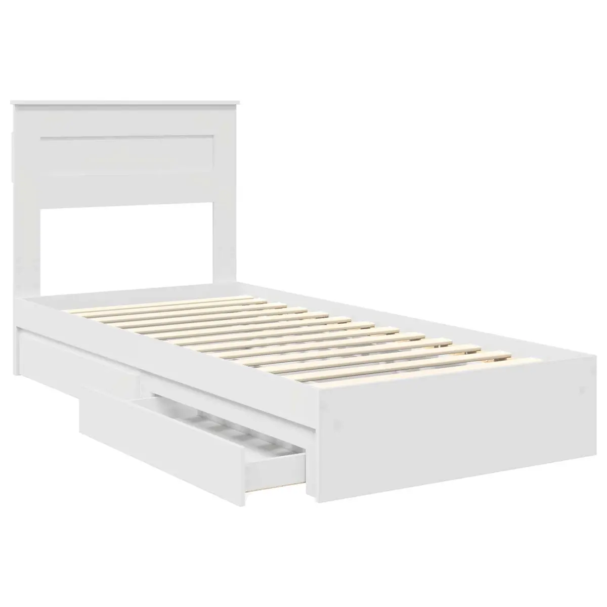 Storage Bed Frame White 90 x 190 cm Engineered Wood Platform with Drawer