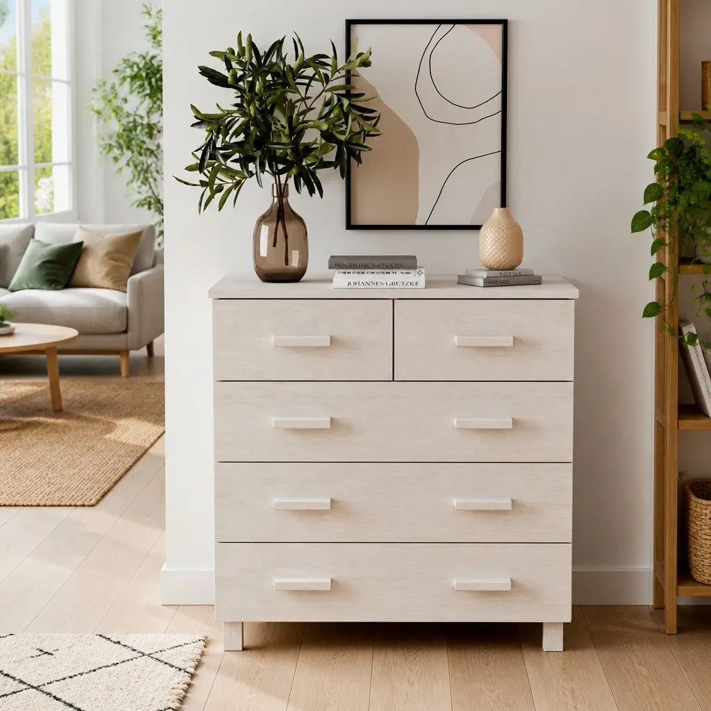White Sideboard Buffet 79x40x80 cm Solid Pine Wood Drawer Cabinet Highboard