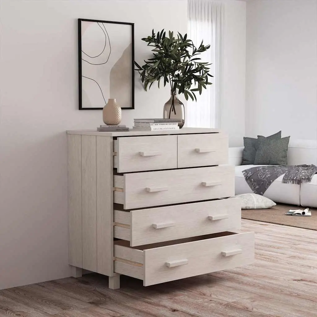 White Sideboard Buffet 79x40x80 cm Solid Pine Wood Drawer Cabinet Highboard