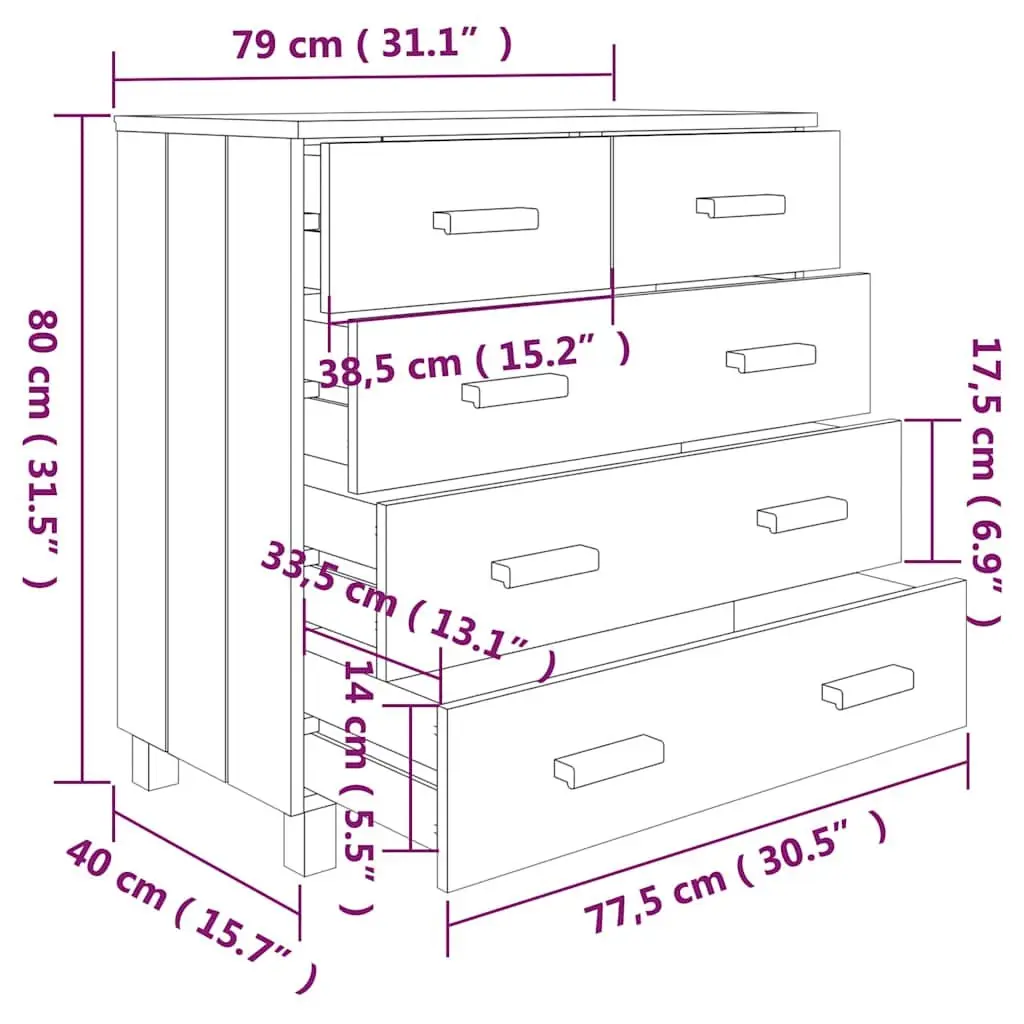 White Sideboard Buffet 79x40x80 cm Solid Pine Wood Drawer Cabinet Highboard