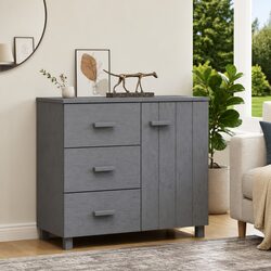 Grey Solid Pinewood Sideboard with Door and Drawers