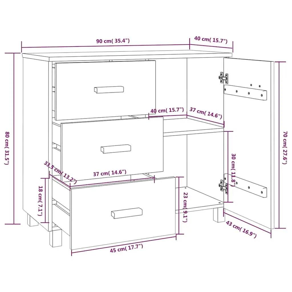 Grey Solid Pinewood Sideboard with Door and Drawers