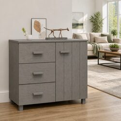 Grey Solid Pinewood Sideboard with Sliding Drawers