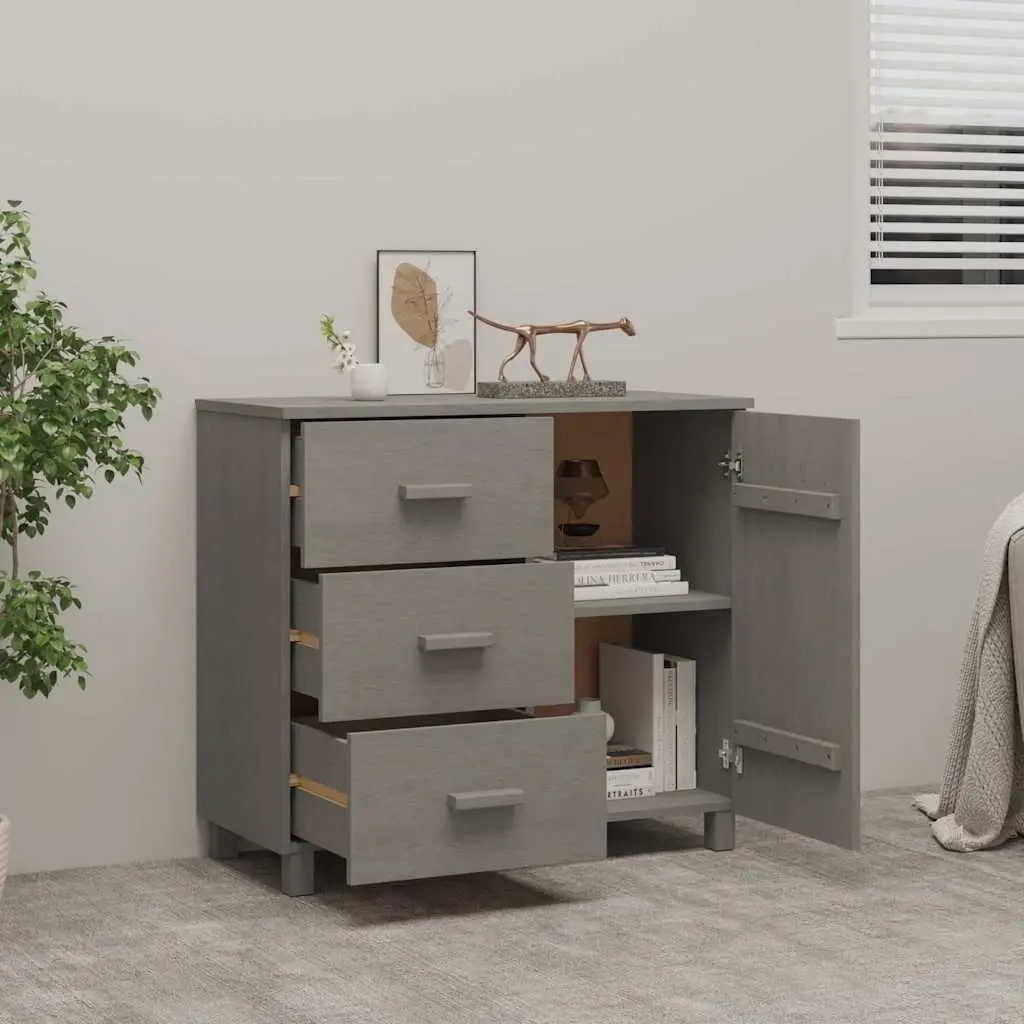 Sideboard Grey Solid Pinewood Storage Cabinet with Sliding Drawers