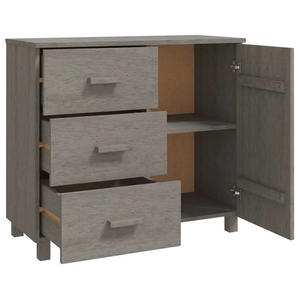 Sideboard Grey Solid Pinewood Storage Cabinet with Sliding Drawers