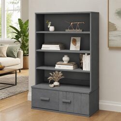 Dark Grey Solid Pine Highboard Top with Shelves