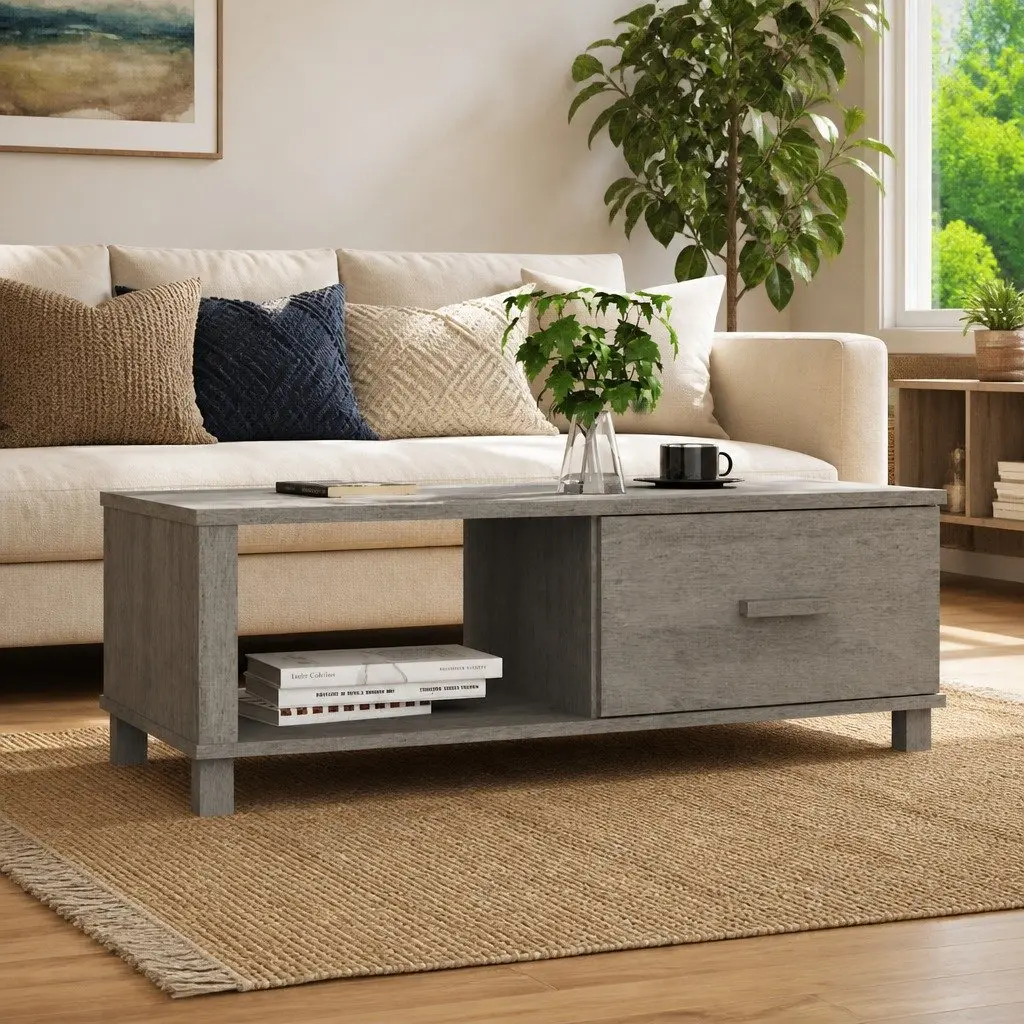 Grey Wooden Coffee Table with Storage Drawer