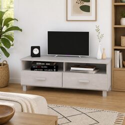 Charming White Wooden TV Cabinet with Storage Drawers