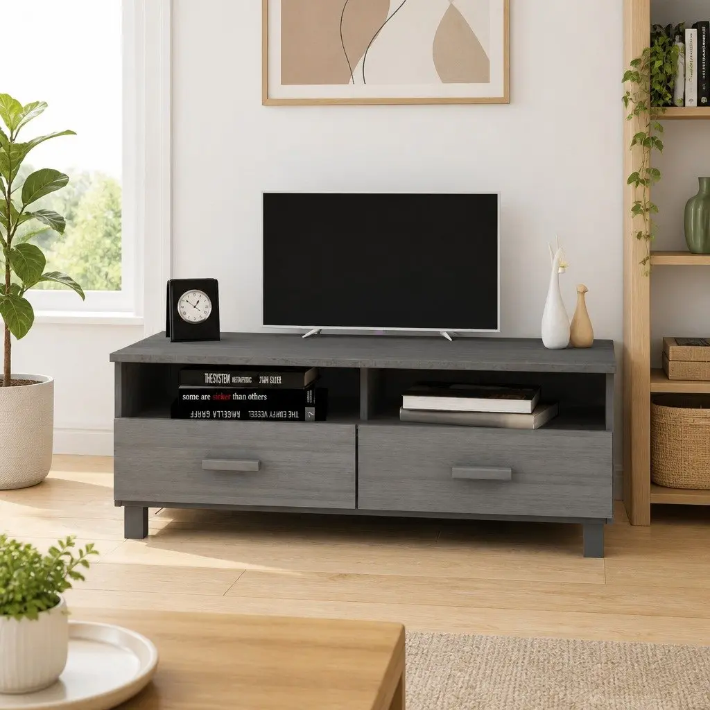 Grey Wooden TV Cabinet with Sliding Drawers