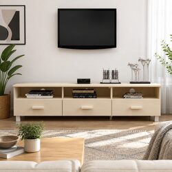 Solid Wood Pine TV Cabinet with Storage Drawers