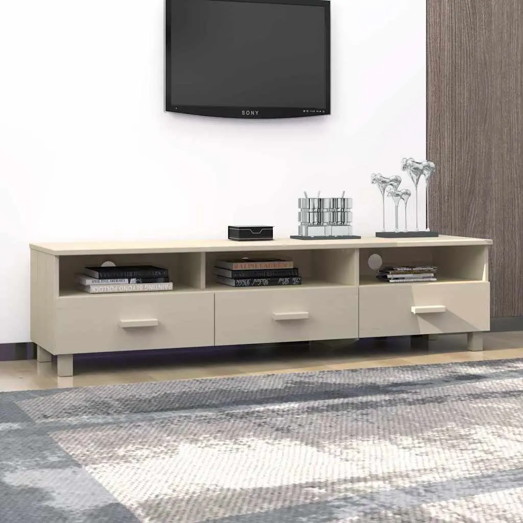 TV Cabinet Solid Wood Pine Brown Storage Unit 158L x 40W x 40H cm with Sliding Drawers and Compartments