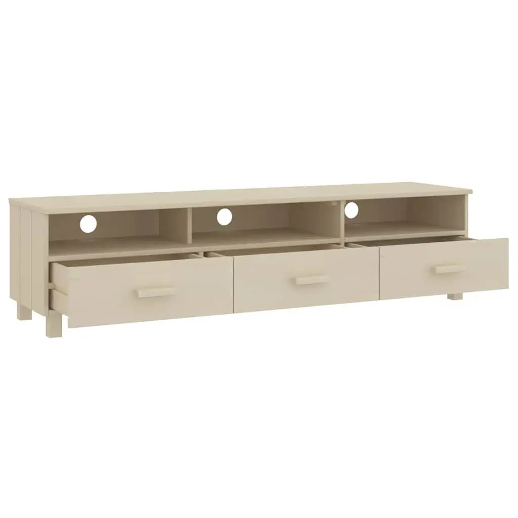 TV Cabinet Solid Wood Pine Brown Storage Unit 158L x 40W x 40H cm with Sliding Drawers and Compartments