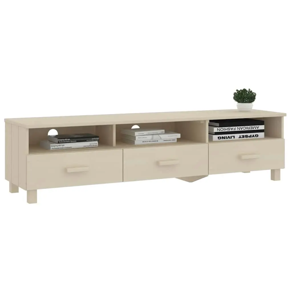 TV Cabinet Solid Wood Pine Brown Storage Unit 158L x 40W x 40H cm with Sliding Drawers and Compartments