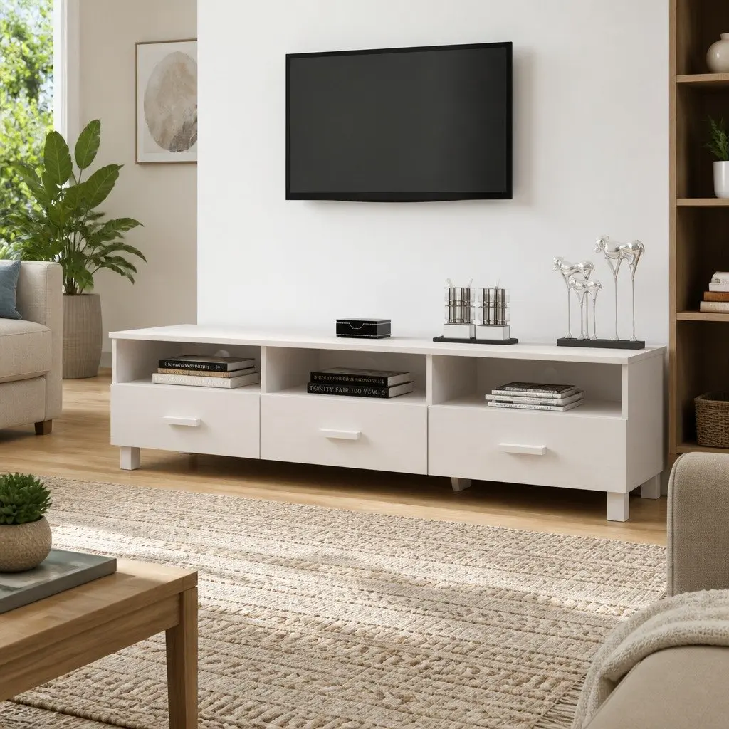 White TV Cabinet with 3 Drawers and Compartments