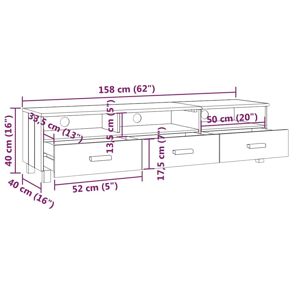White TV Cabinet with 3 Drawers and Compartments