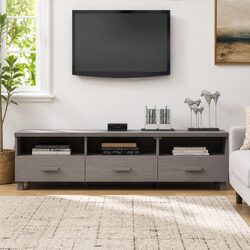Grey Solid Wood Pine TV Cabinet with Storage Drawers