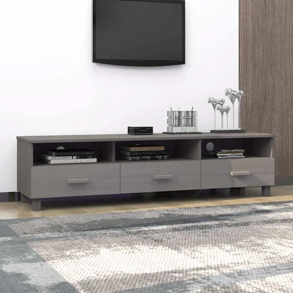 Grey Solid Wood Pine TV Cabinet with Storage Drawers