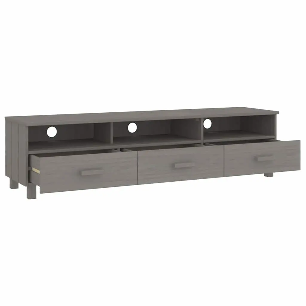 Grey Solid Wood Pine TV Cabinet with Storage Drawers