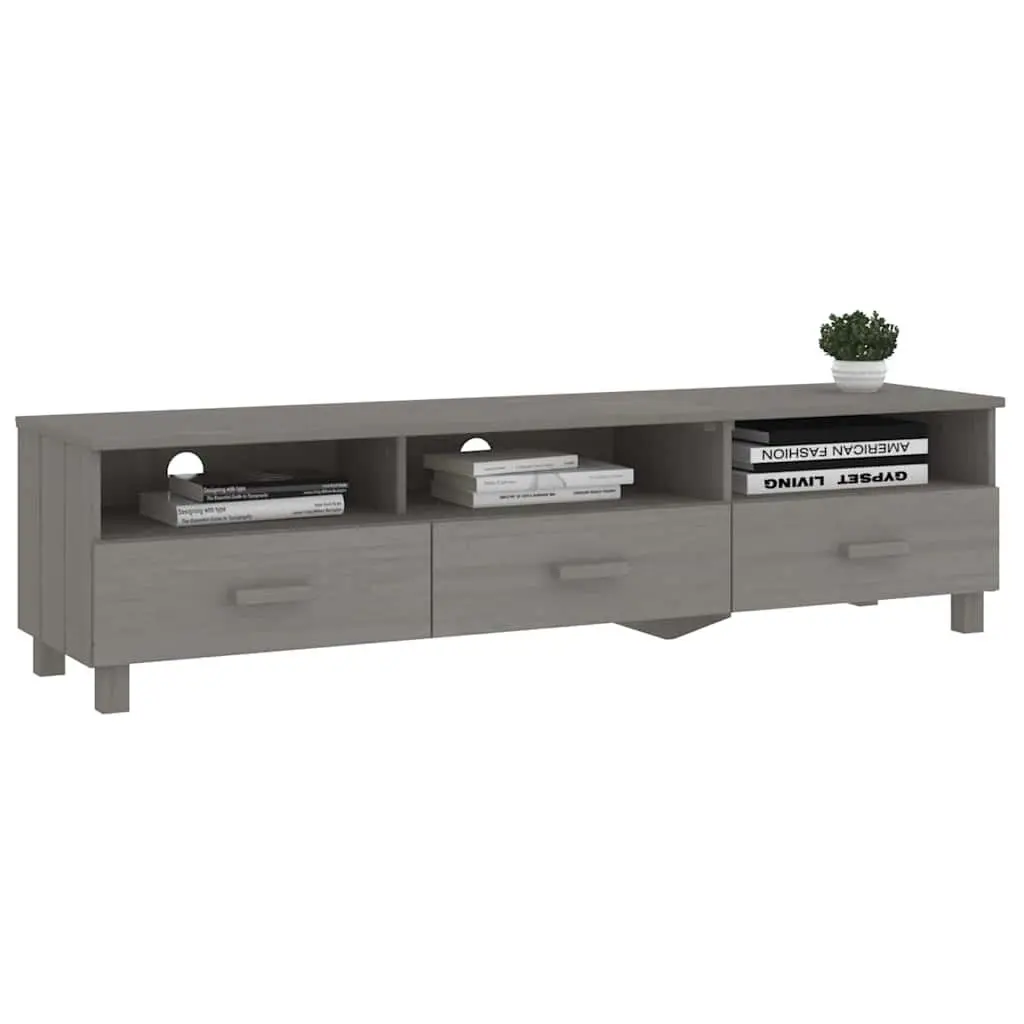 Grey Solid Wood Pine TV Cabinet with Storage Drawers