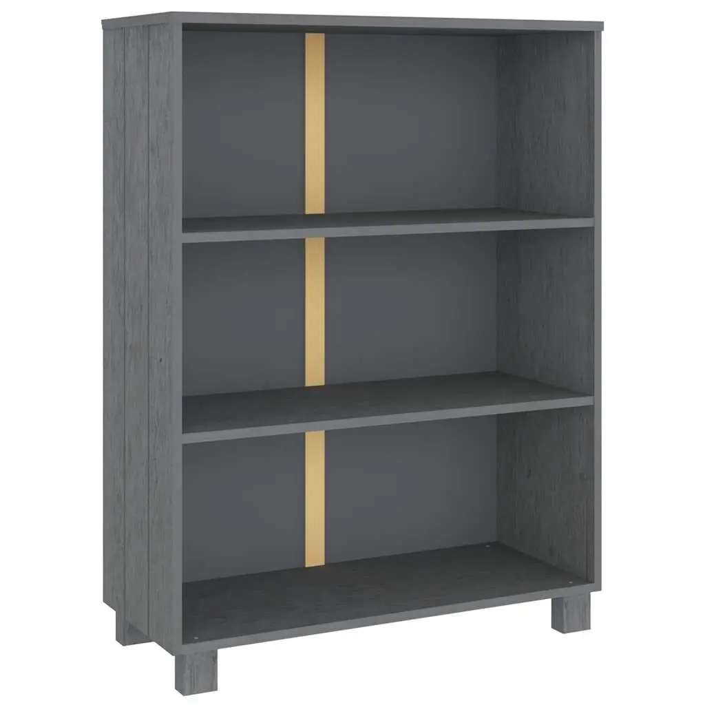 Solid Pine Wood Book Cabinet Grey 85x35x112cm Storage Unit with 3 Shelves for Organizing Books and Displaying Decor