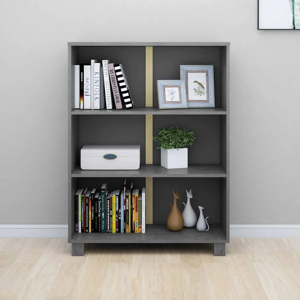 Solid Pine Wood Book Cabinet Grey 85x35x112cm Storage Unit with 3 Shelves for Organizing Books and Displaying Decor