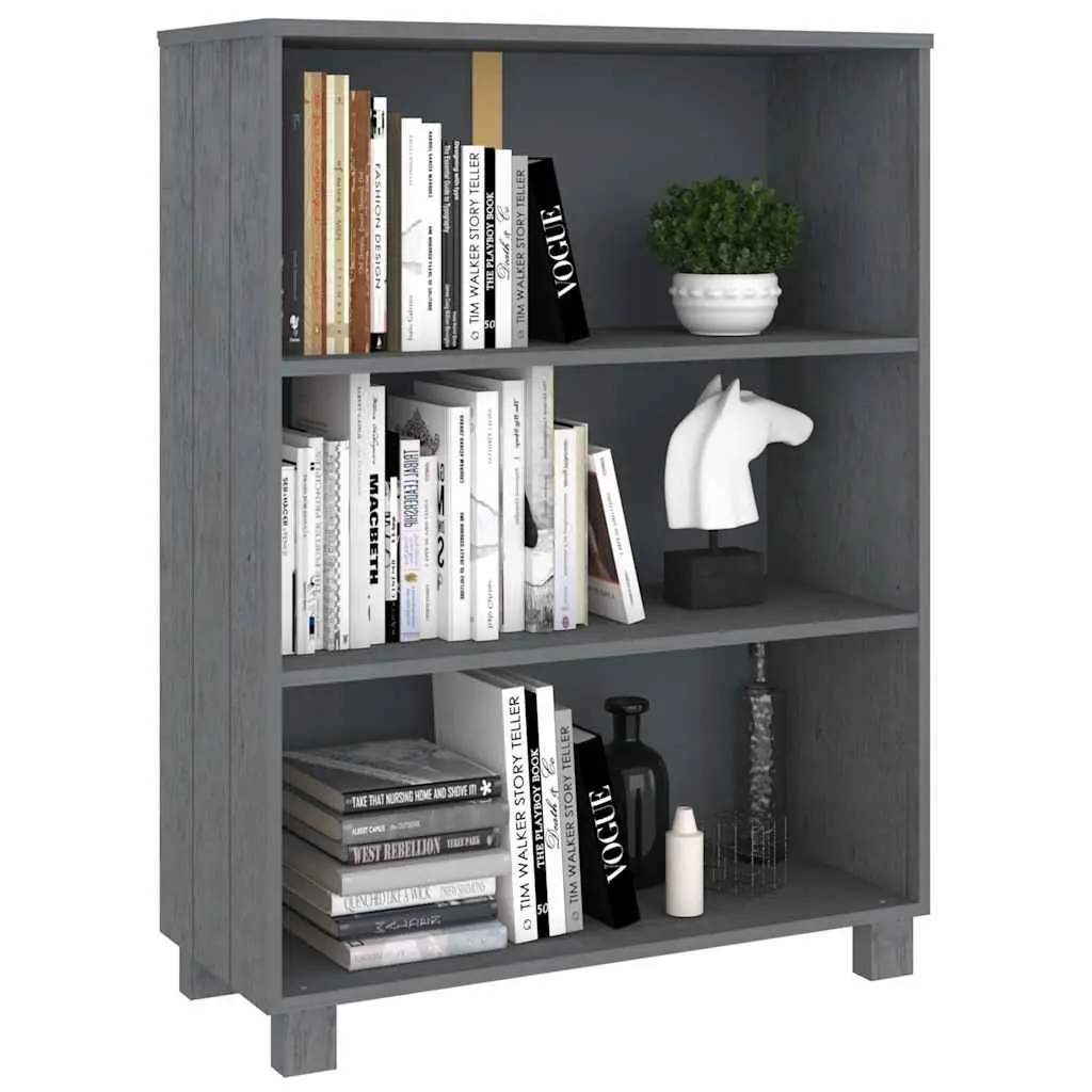 Solid Pine Wood Book Cabinet Grey 85x35x112cm Storage Unit with 3 Shelves for Organizing Books and Displaying Decor