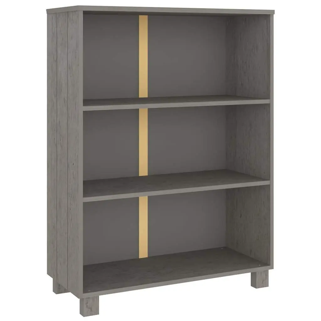 Book Cabinet Light Grey 85x35x112cm Solid Pine Wood 3-Shelf Storage Shelving Unit