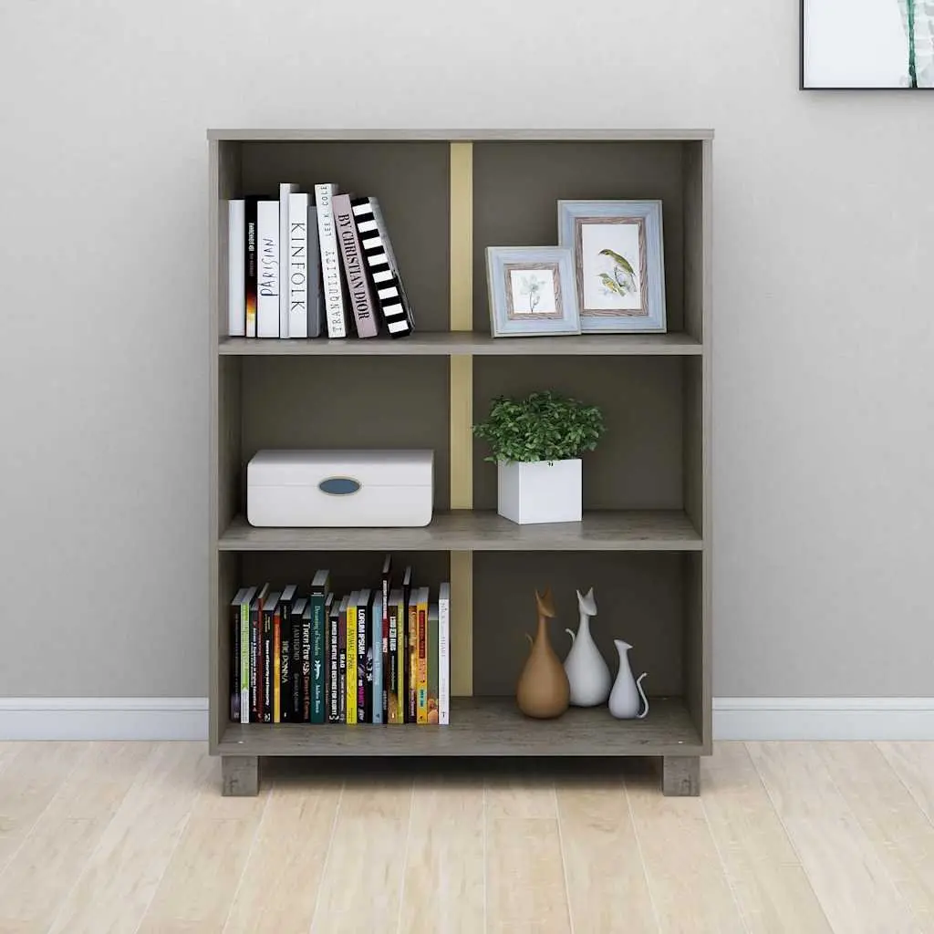 Book Cabinet Light Grey 85x35x112cm Solid Pine Wood 3-Shelf Storage Shelving Unit