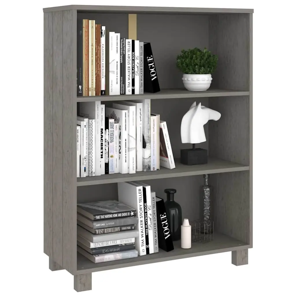 Book Cabinet Light Grey 85x35x112cm Solid Pine Wood 3-Shelf Storage Shelving Unit