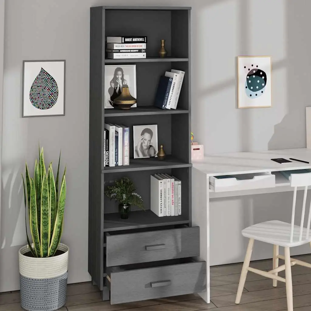 Highboard Storage Cabinet Solid Wood Shelves Drawers Grey 60x35x180cm