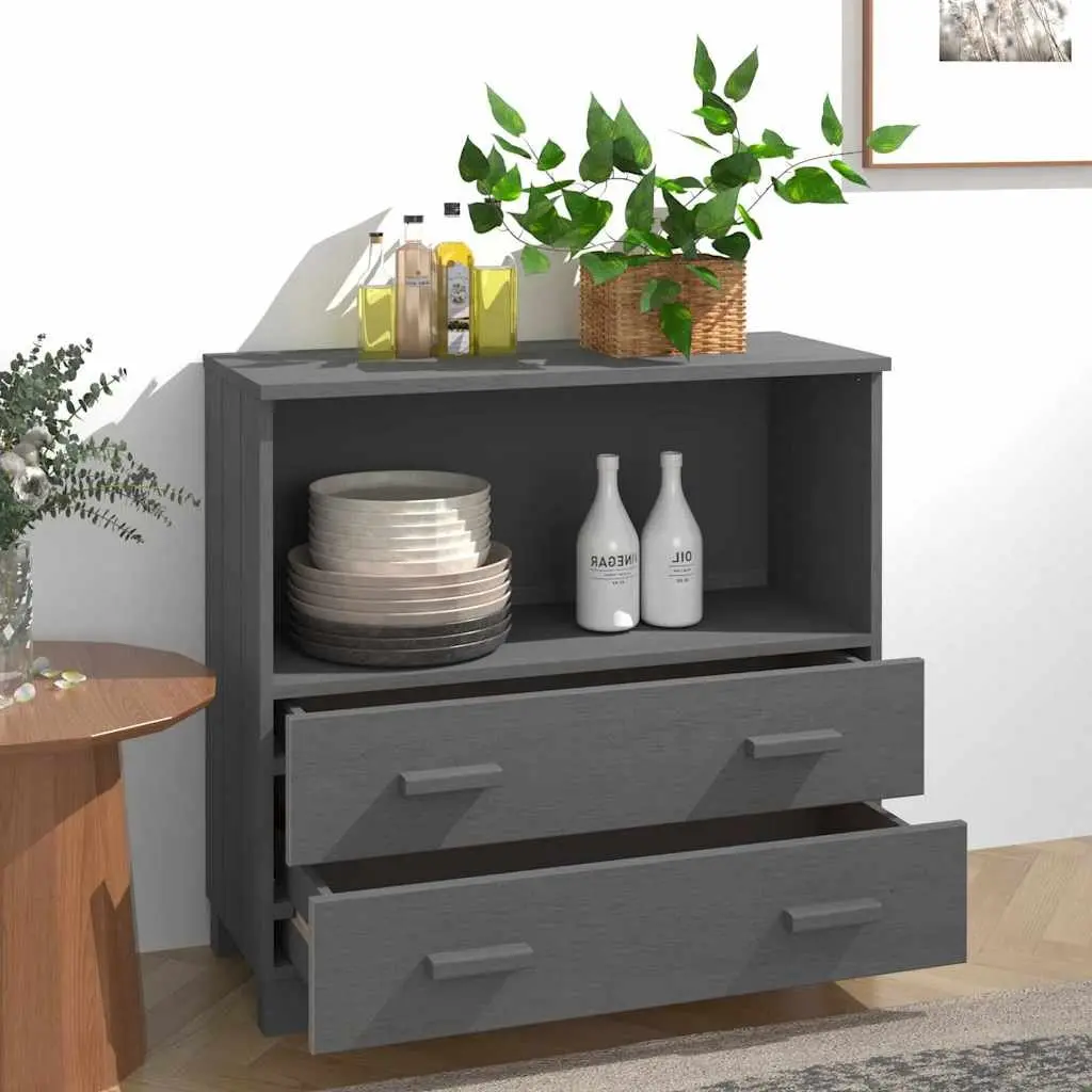 Wooden Sideboard Storage Cabinet Grey Buffet 85 x 35 x 80 cm Solid Pinewood