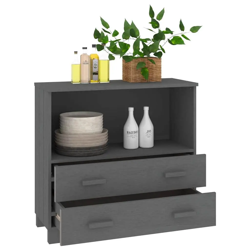 Wooden Sideboard Storage Cabinet Grey Buffet 85 x 35 x 80 cm Solid Pinewood