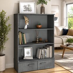 Grey Pine Wooden Highboard with Storage Shelves
