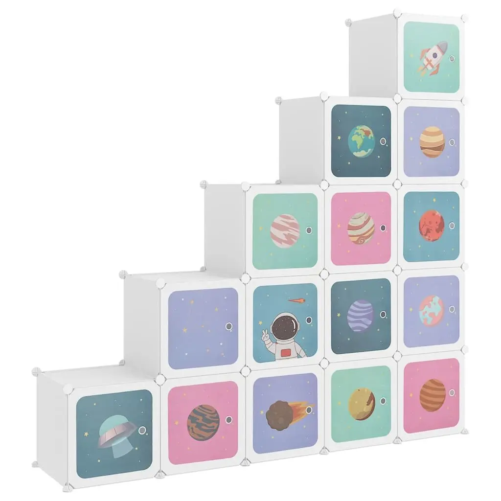 Kids Cube Storage Cabinet White 15 Cubes Organizer PP Plastic Steel Frame