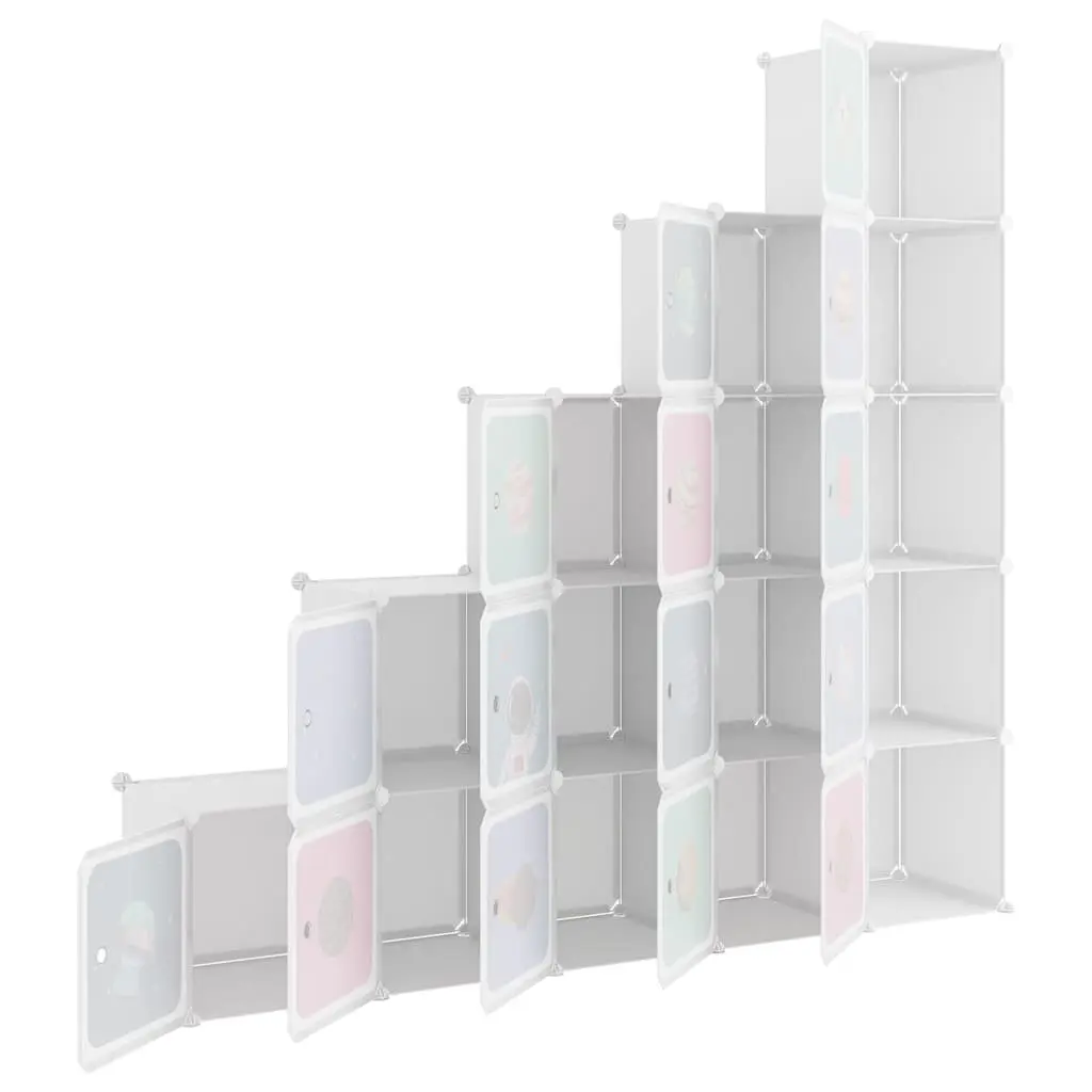 Kids Cube Storage Cabinet White 15 Cubes Organizer PP Plastic Steel Frame
