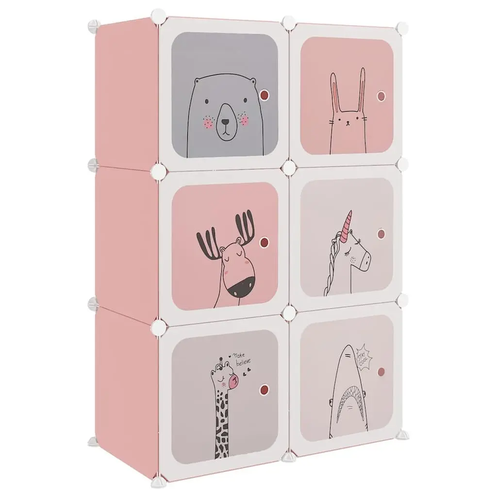 Cube Storage Cabinet Pink 6 Cubes PP Plastic Steel Frame