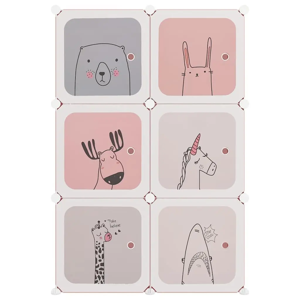 Cube Storage Cabinet Pink 6 Cubes PP Plastic Steel Frame