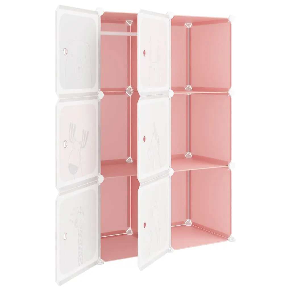 Cube Storage Cabinet Pink 6 Cubes PP Plastic Steel Frame