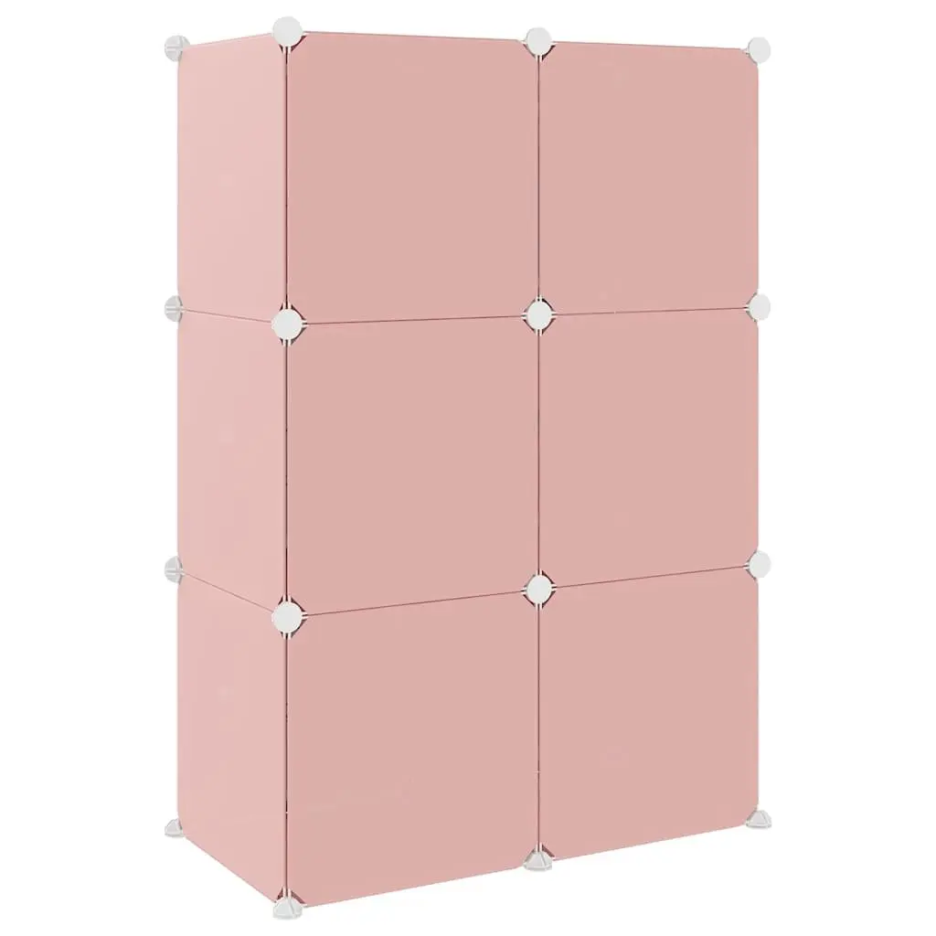 Cube Storage Cabinet Pink 6 Cubes PP Plastic Steel Frame