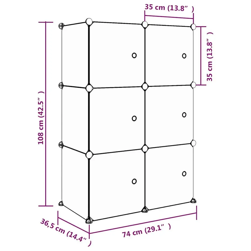 Cube Storage Cabinet Pink 6 Cubes PP Plastic Steel Frame