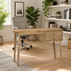 Warm Brown Solid Wood Desk with 2 Drawers