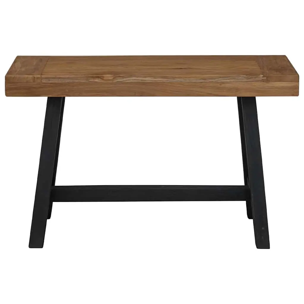 Solid Wood Teak Bench Rustic 80cm Brown Teak Wood with Black-Painted Legs
