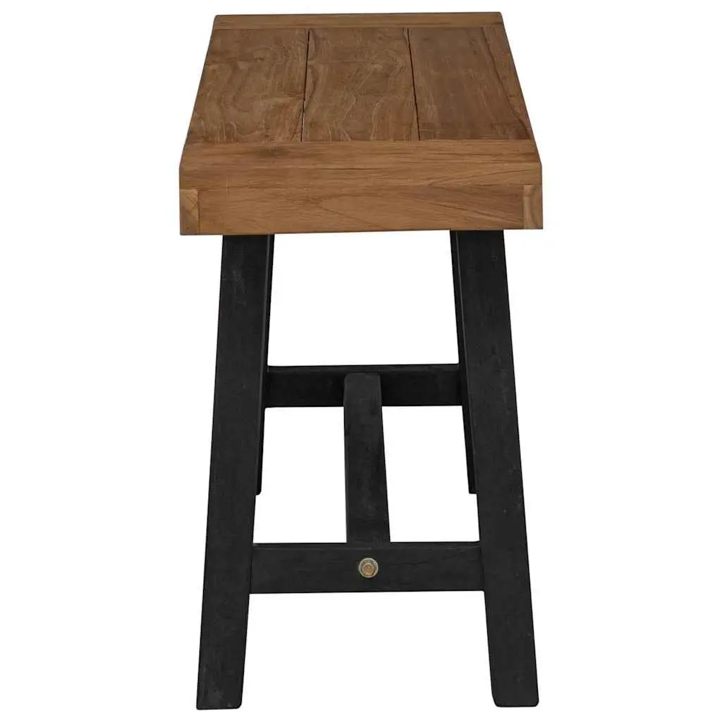 Solid Wood Teak Bench Rustic 80cm Brown Teak Wood with Black-Painted Legs